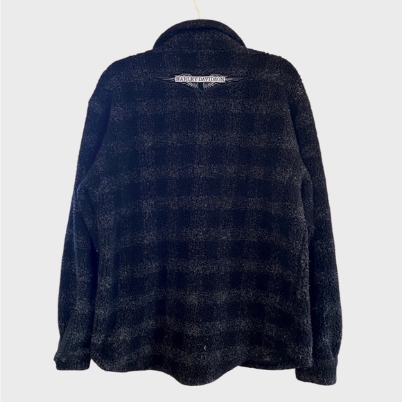 Harley Davidson Snap Down Shacket Black Gray Sherpa Long Sleeve Jacket Men’s M - Picture 7 of 9